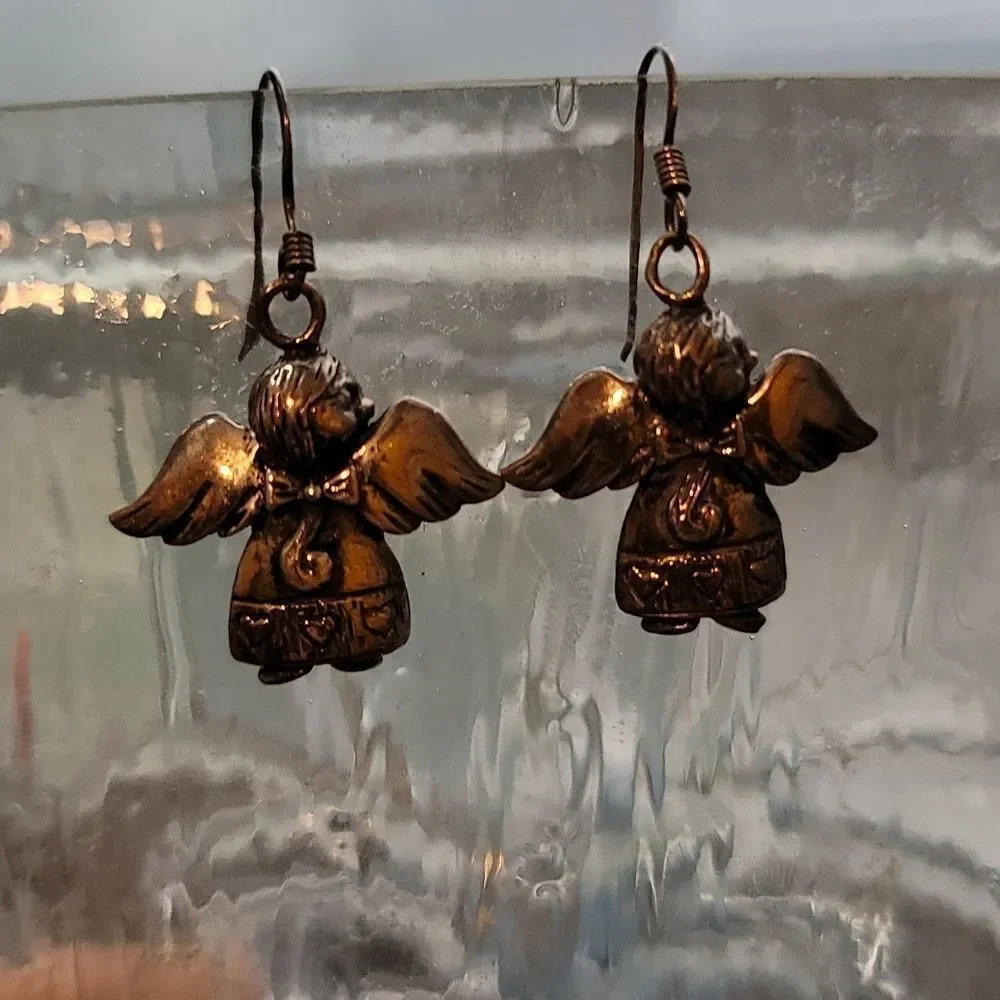 Adorable Antique Sterling Angel Earrings - Picture 2 of 3